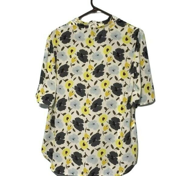 Ann Taylor Floral Top High-Low Hem Yellow Blue S - Picture 3 of 5